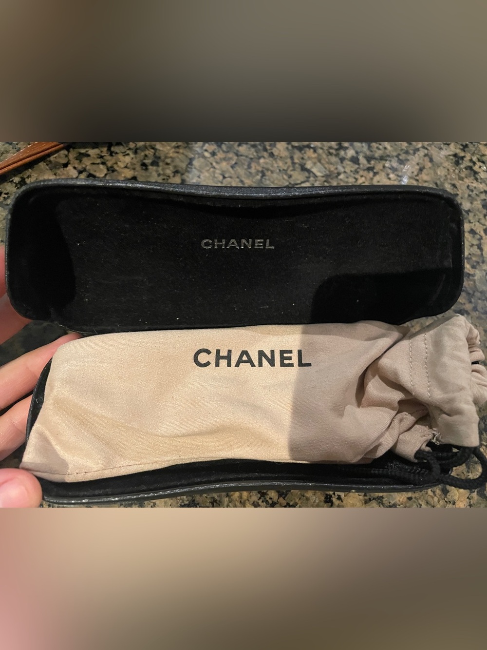 Authentic CHANEL brown glasses with case and  with Beige Dust Bag